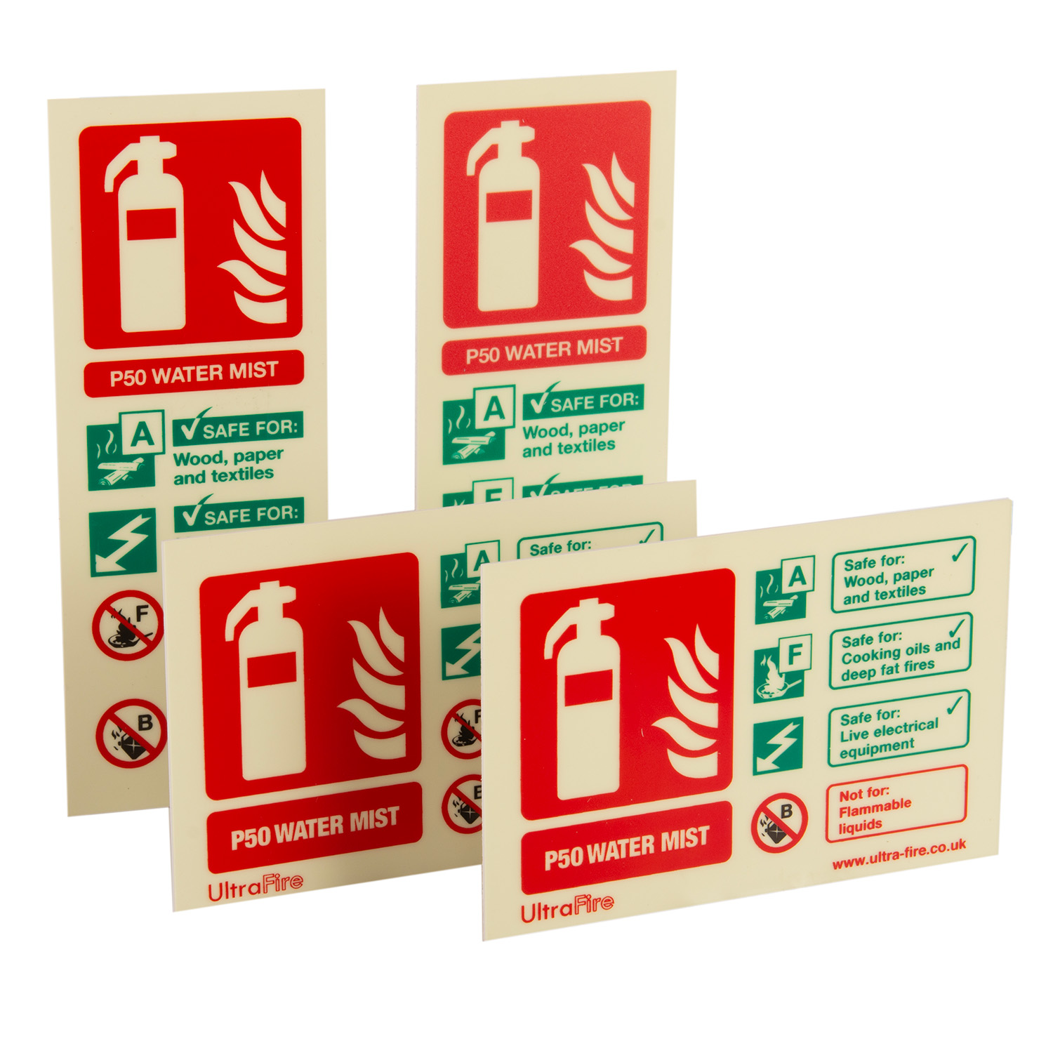 Image of the Photoluminescent P50 Water Mist Fire Extinguisher ID Signs Rigid PVC